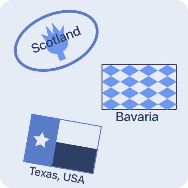 Image of stamps for Scotland, Texas and Bavaria